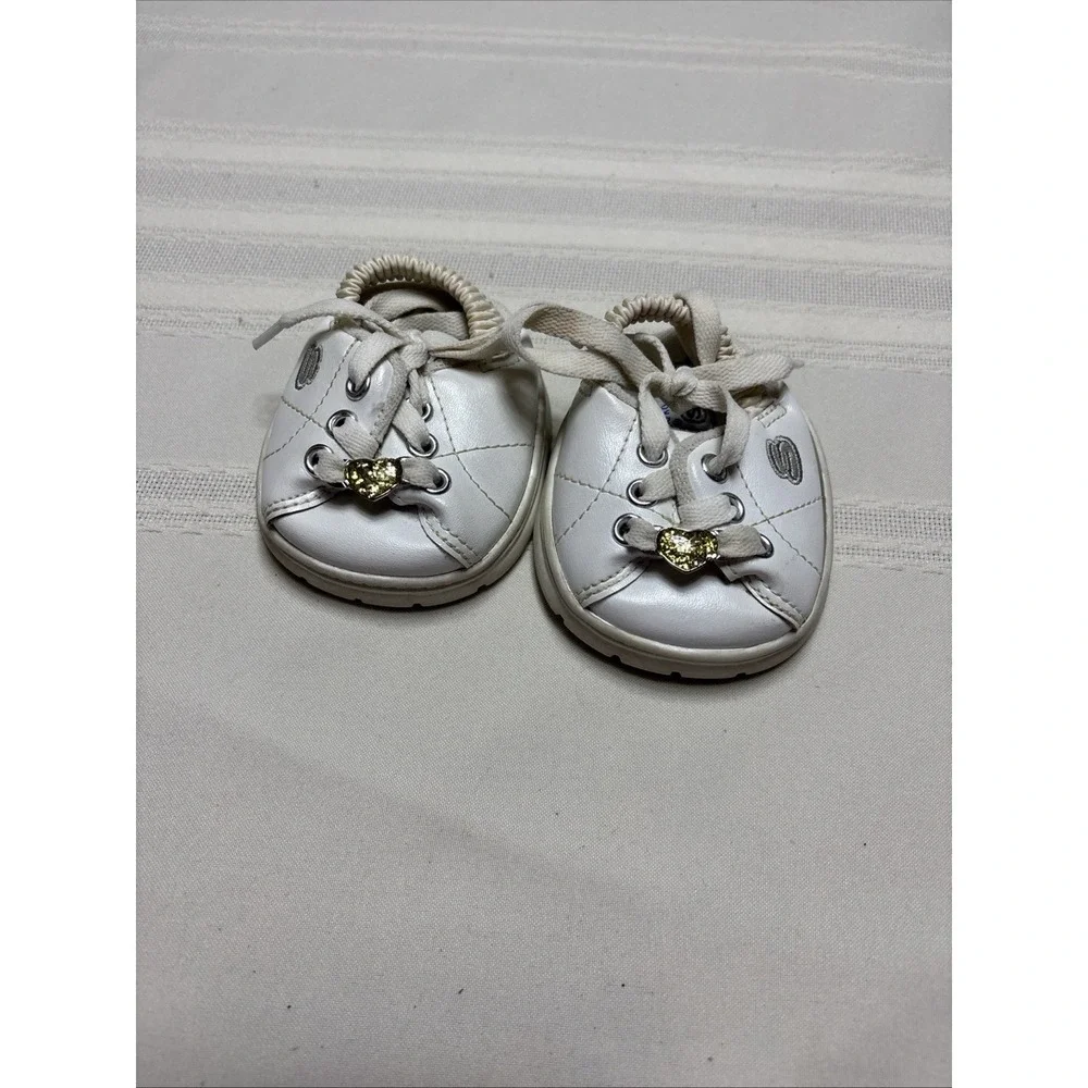 Build-A-Bear Tennis Shoes Sneakers White Gold Hearts Clothing Accessories BABW